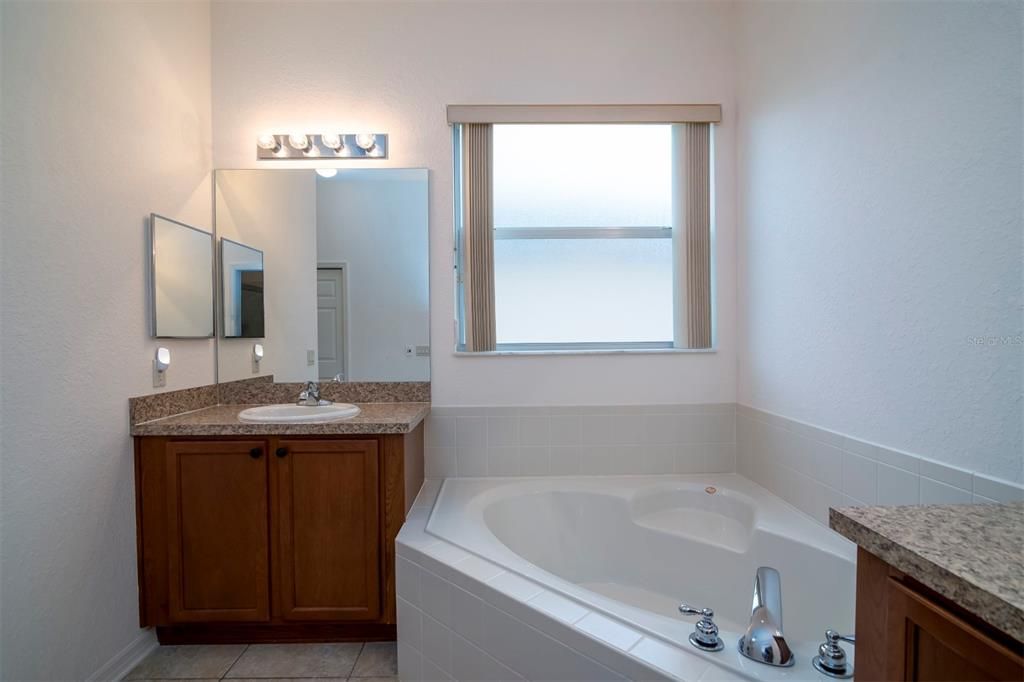 The window in the master bath gives natural light.