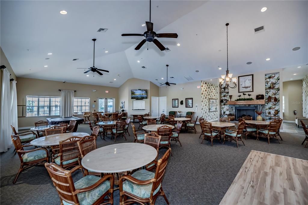 clubhouse with dance floor, library/game room, billiards table, large screen TV, kitchen....