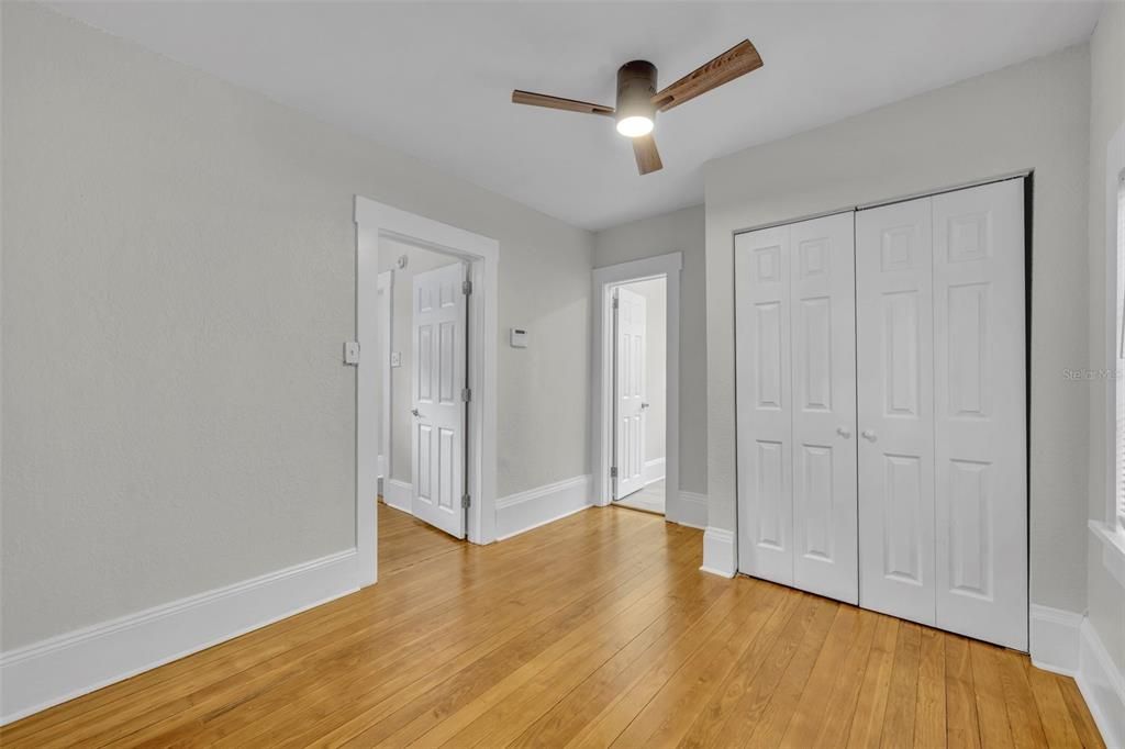 Bedroom looking towards bathroom and showing closet