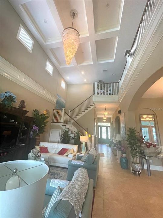 Soaring Coffered Ceiling Over the Family Room