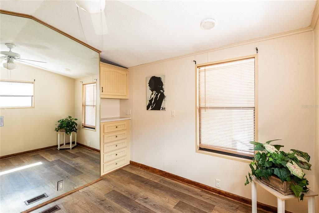 Bedroom showing built in dresser.