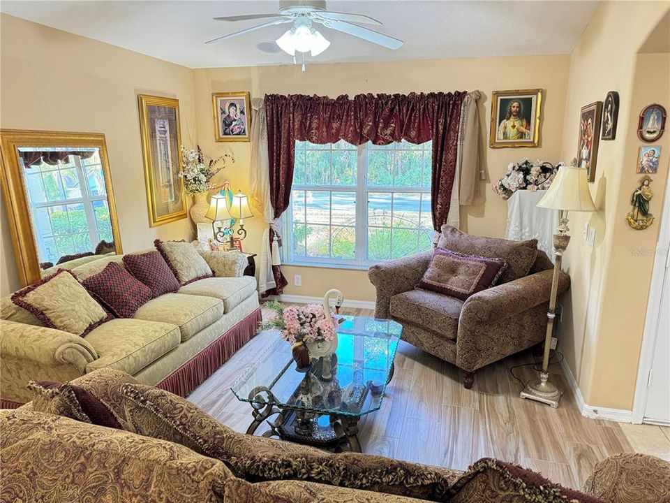 Dinette area with peaceful view, porcelain tile