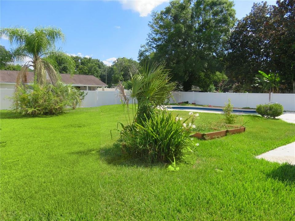 Backyard completely fenced with PVC PRIVACY Fence !