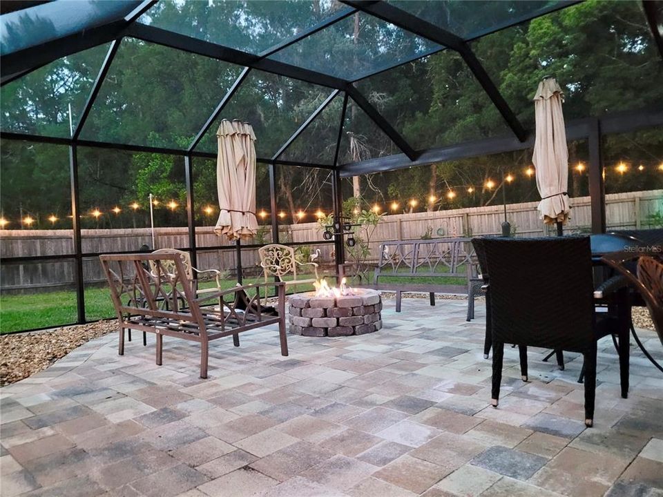 Screen-in patio at night