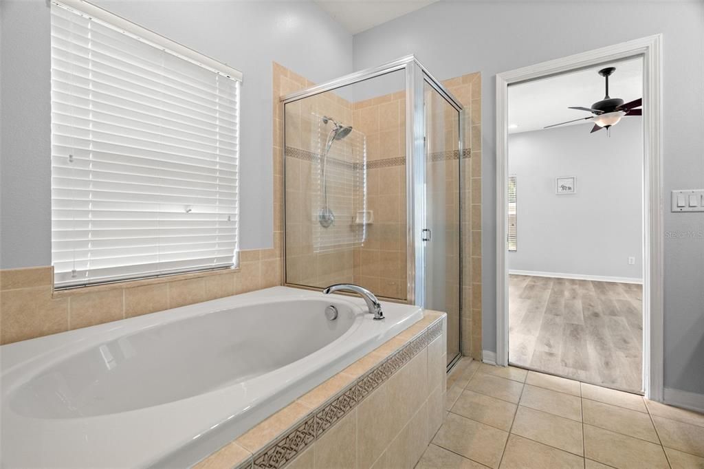 Another view of master bath en suite towards the bedroom.