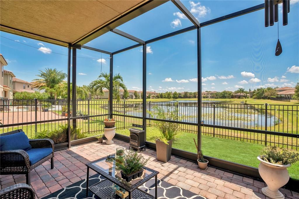 Patio area with pond view