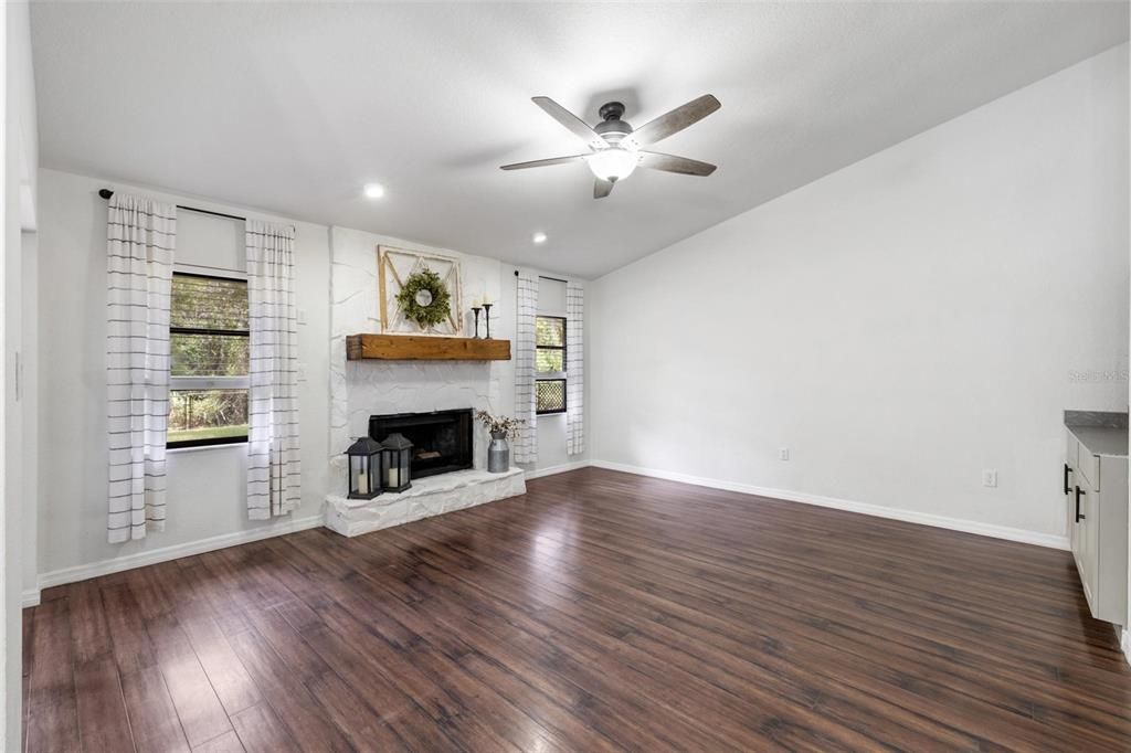 Family room with fireplace