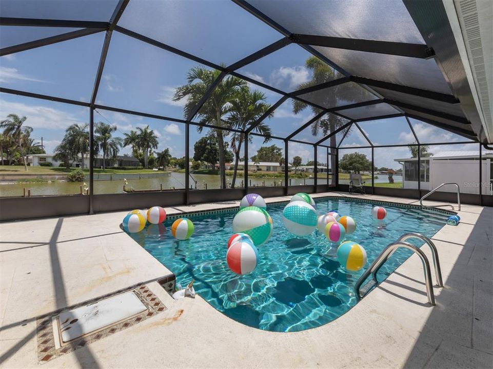 Sparkling pool overlooking the pond