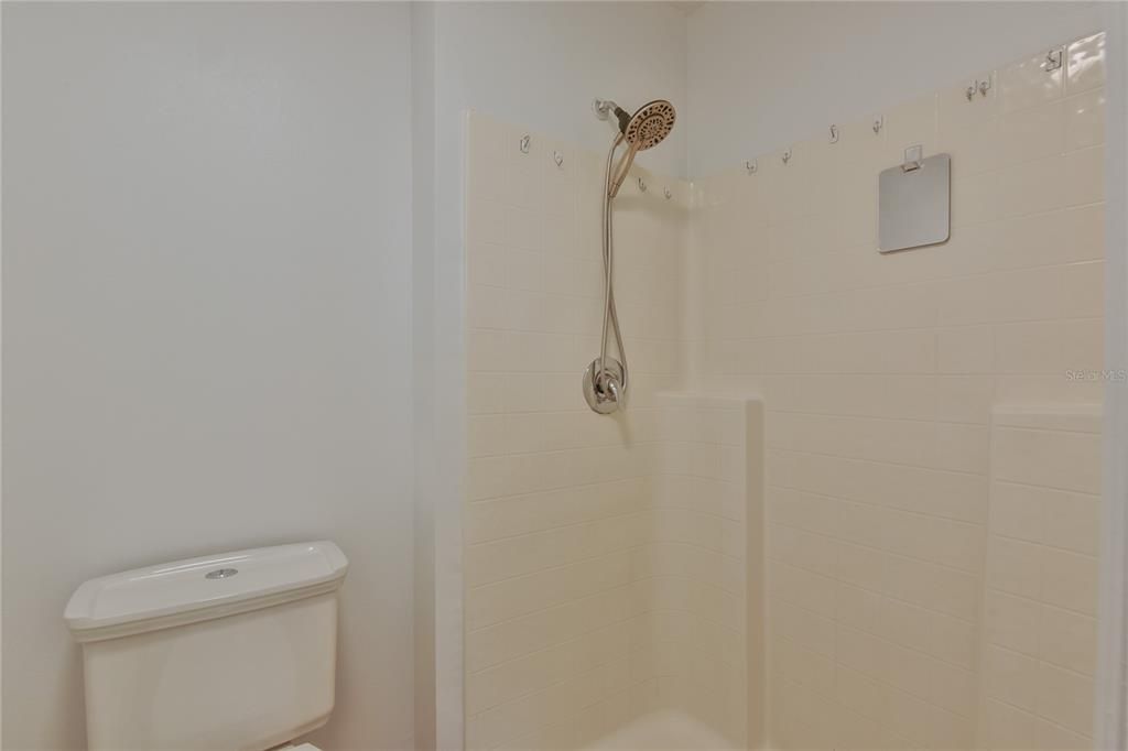 seperate water closet with step in shower