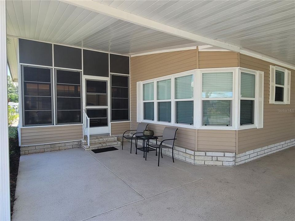 front door with patio