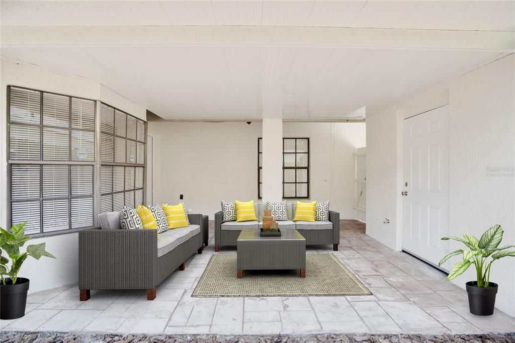 Virtually Staged Courtyard Patio with storage