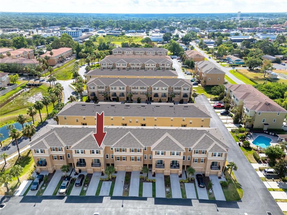 Aerial view of the building