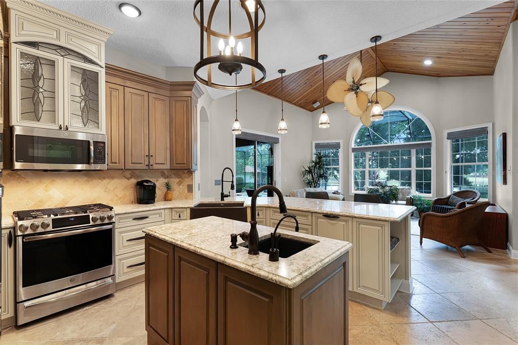 High End Kitchen View into Family Room