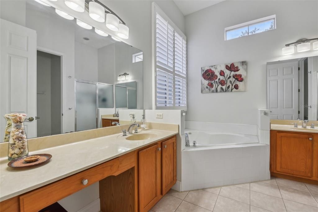 Master Bathroom with Lavish lighting & Vanity Counters