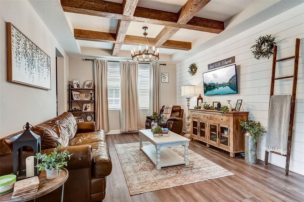 Handcrafted Coffered Ceilings-Family Room