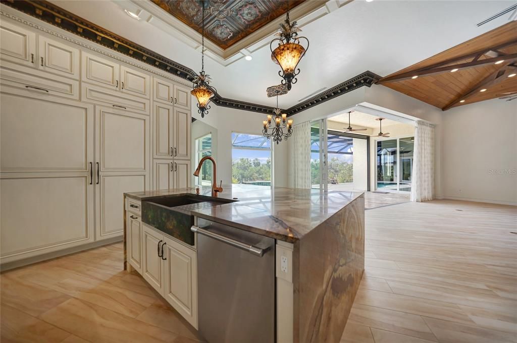 This home flows from the great room into the luxurious kitchen with waterfall island.