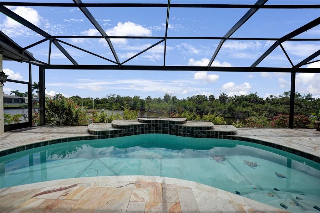 The spectacular panorama-screened entertaining area overlooks the water and nature preserve.