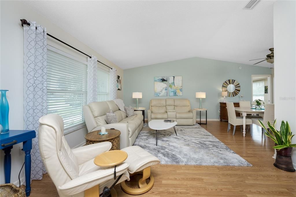 Another view of the living room and dining area.