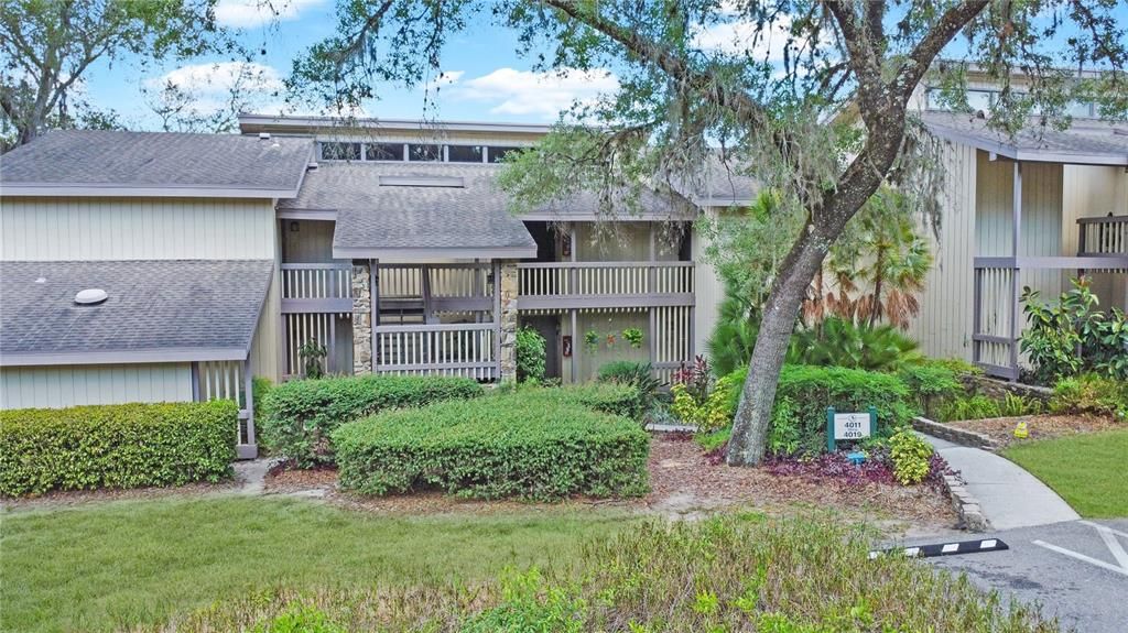 Front of the condo building and has ample parking spaces