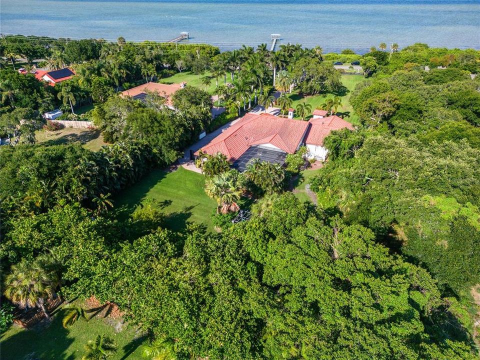 Aerial view from the back of the house overlooking into the Banana River.