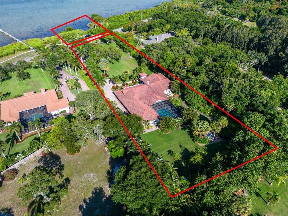 Aerial view from the back of the house overlooking into the Banana River.