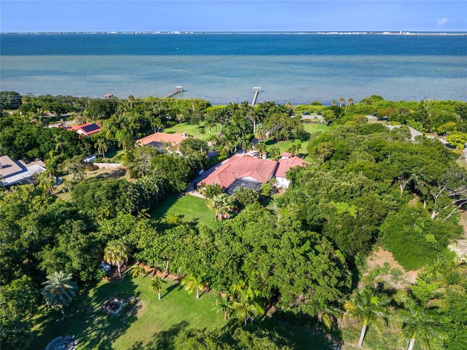 Aerial view from the back of the house overlooking into the Banana River.