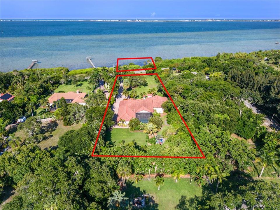 Aerial view from the back of the house overlooking into the Banana River.