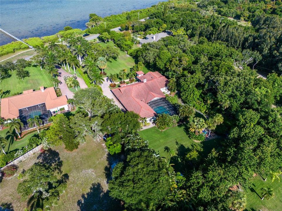 Aerial view from the back of the house overlooking into the Banana River.