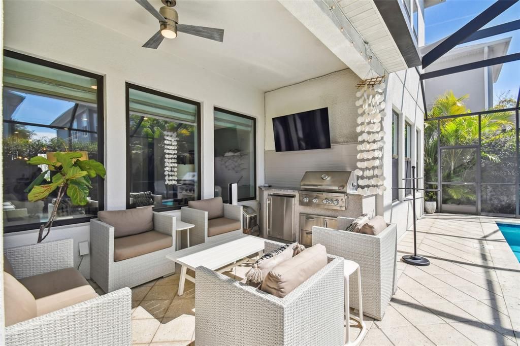 Lanai with Kitchen, TV, and Fan