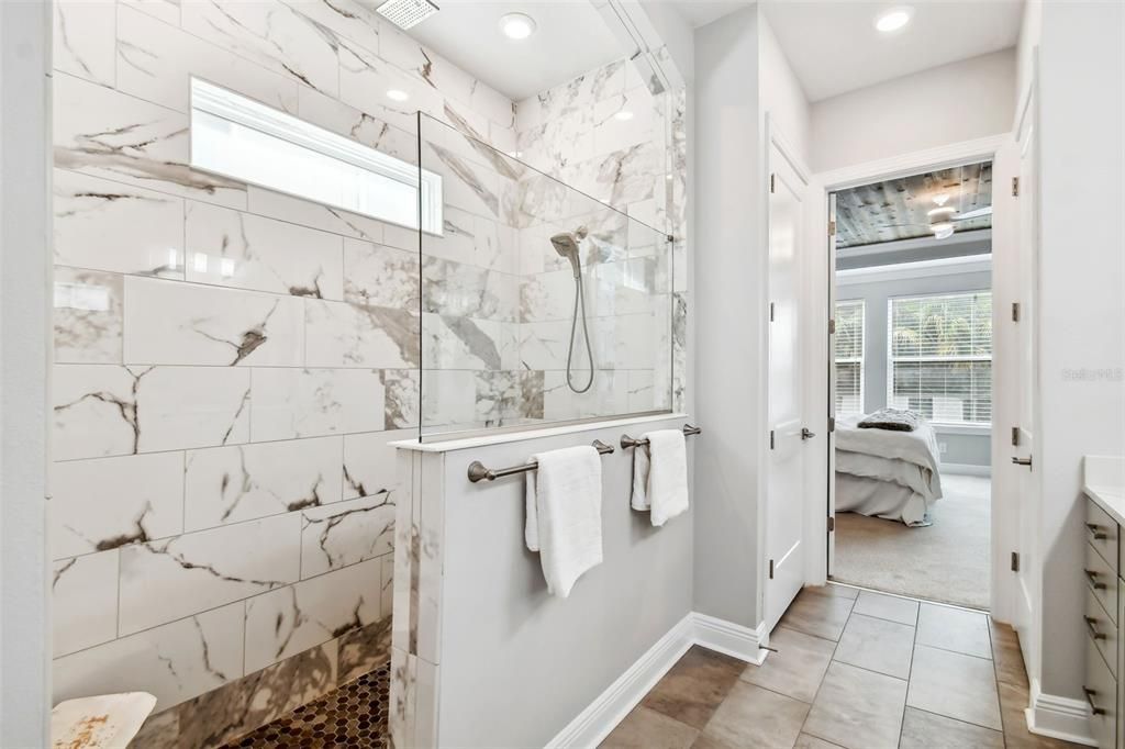 Walk-in Shower, Dual Shower Heads, Separate WC and Linen Closet