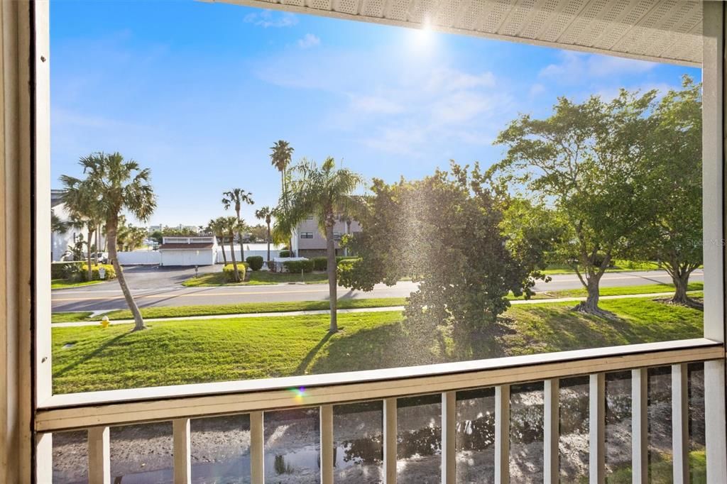 Screened balcony with water view