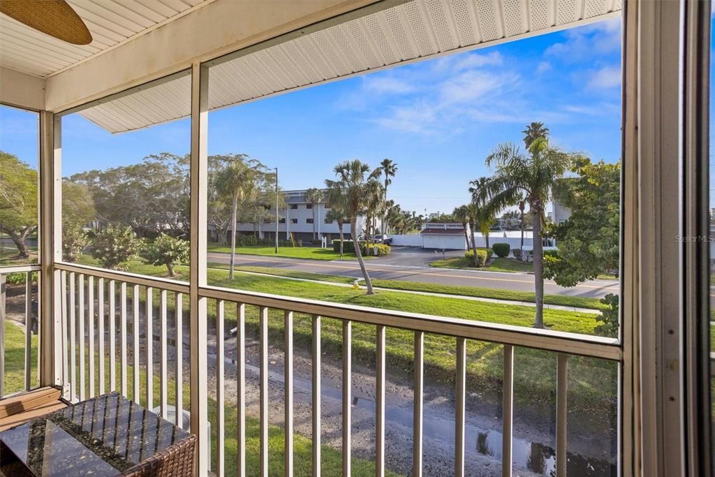 Screened balcony with water view