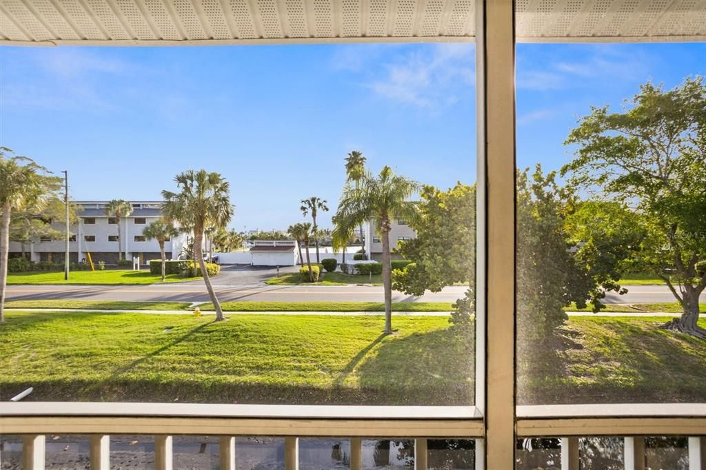 Screened balcony with water view