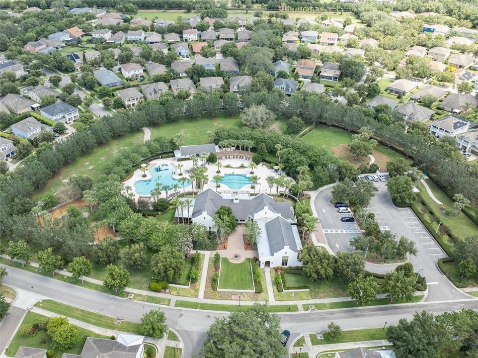 Over head View Of The Pools/ Splash Park, the 2 Dog Parks, Workout room, Teen Center and the Playground in Starling of Fishhawk Ranch