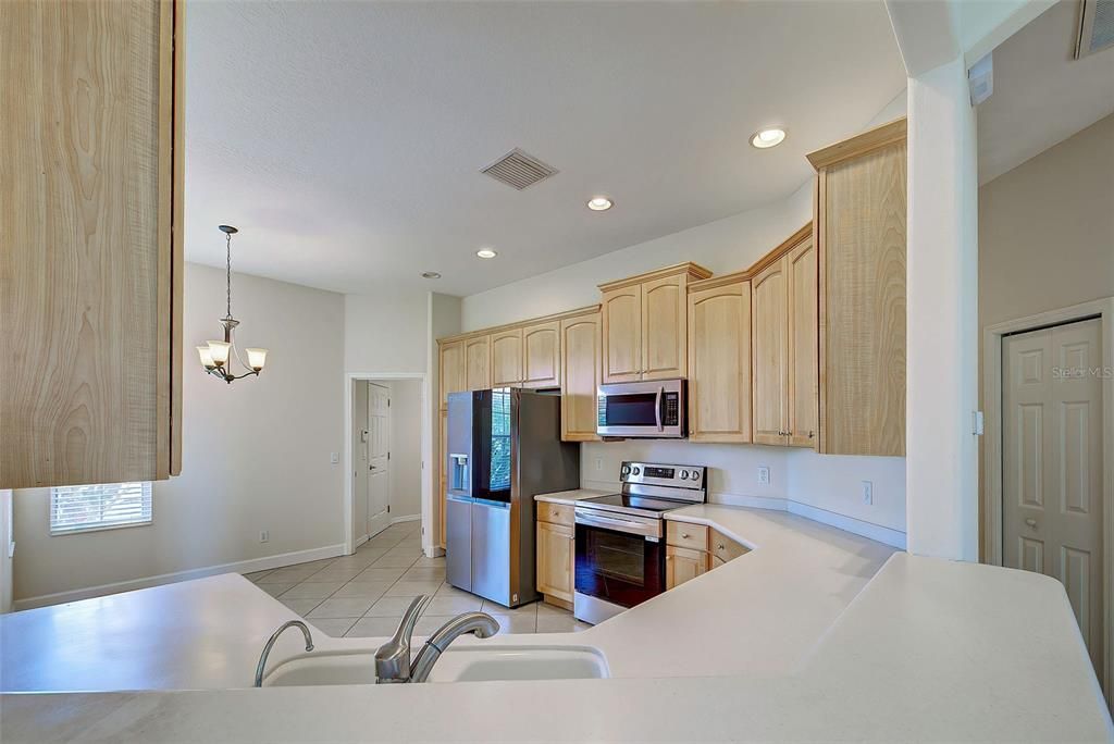 This large kitchen also has space for an eat in breakfast table.