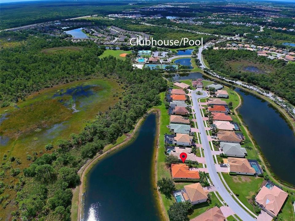 From this aerial picture, you can see the home/s location to the clubhouse and pool.