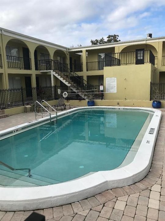 Sparkling pool with new railing.