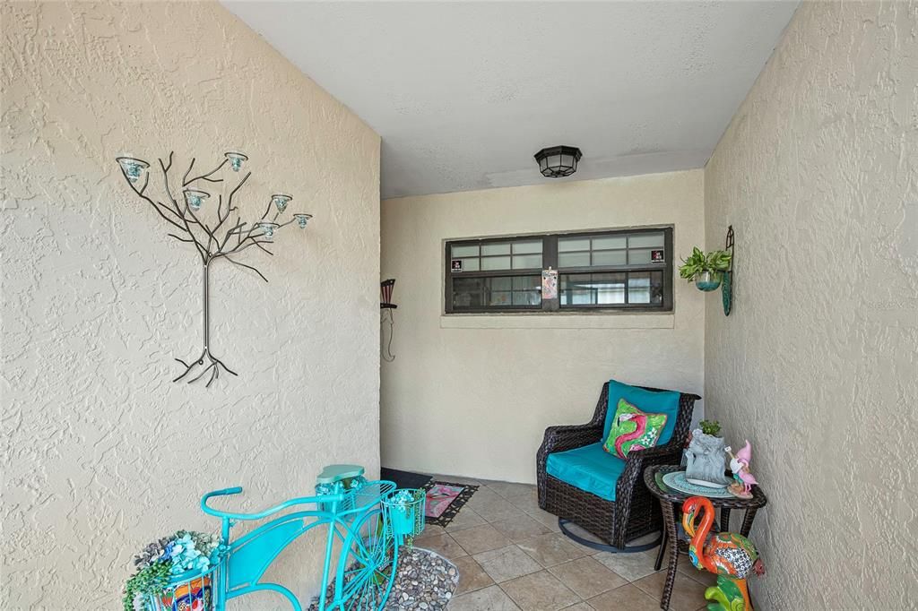 Covered Porch Leading to the Front Door- Super Cozy