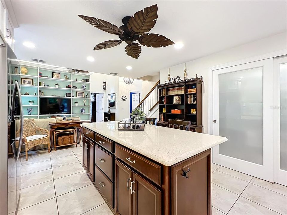 Kitchen Island with view of Living Room