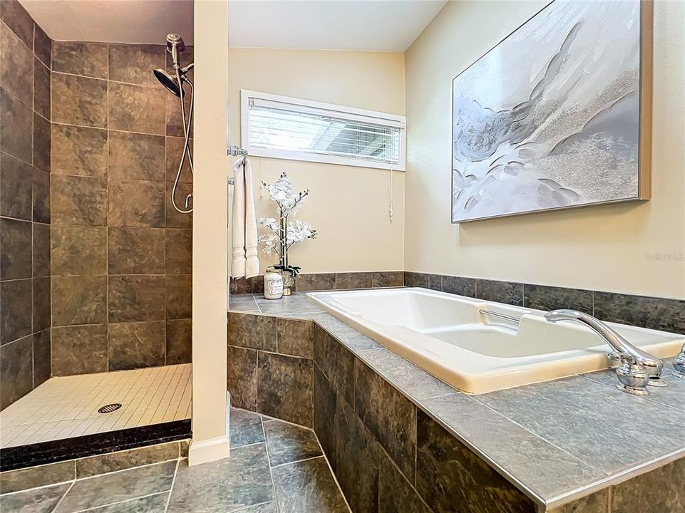 Generous Soaking Tub and Walk-in Shower