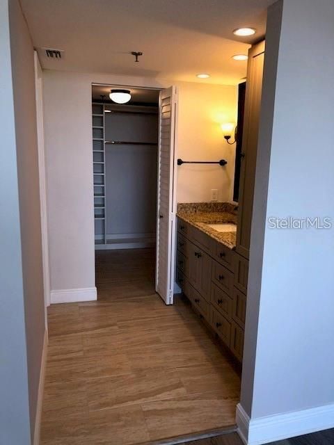 view from kitchen of open living room and dining