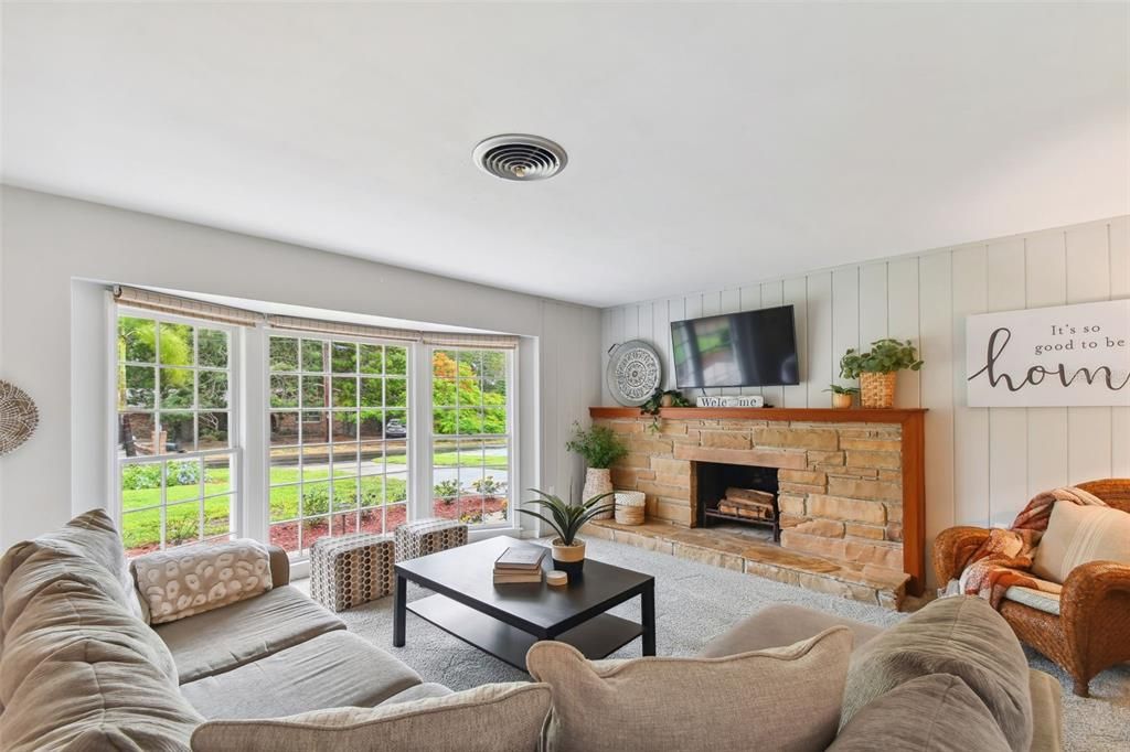 Cozy stone fireplace for the chilly winter nights