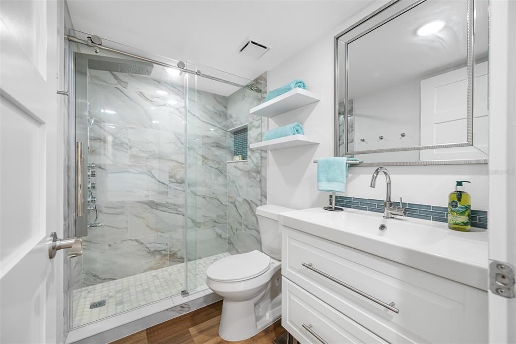 2nd Bathroom with custom vanity and walk-in shower