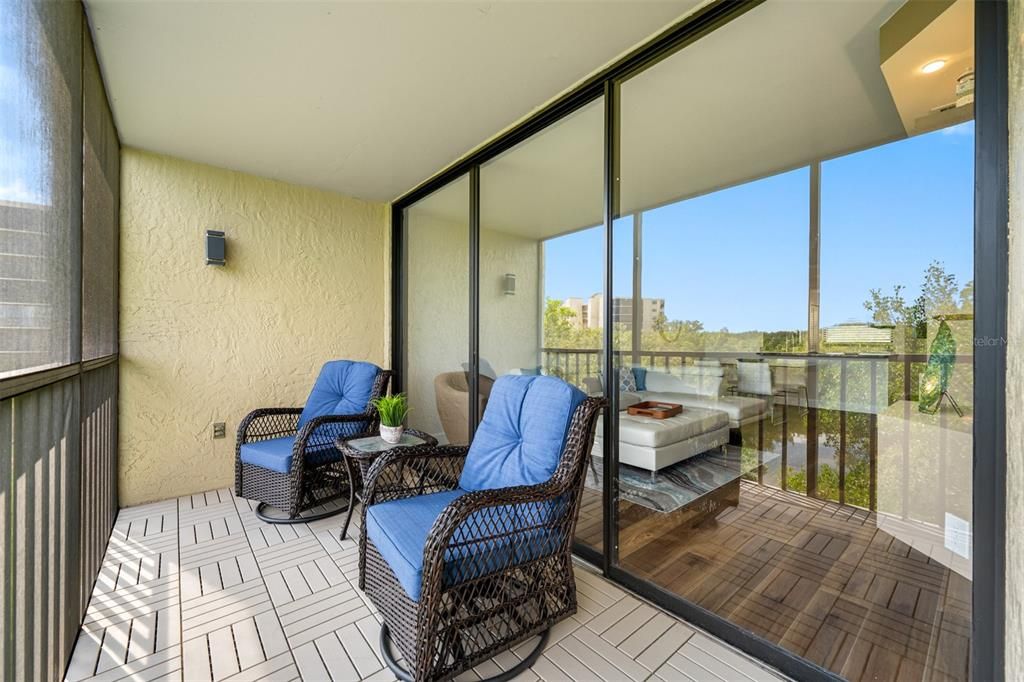 Lanai with custom flooring.