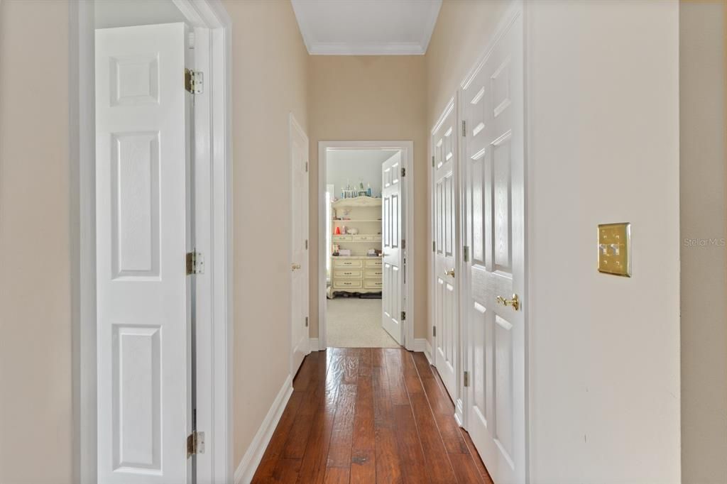 hallway with multiple closets