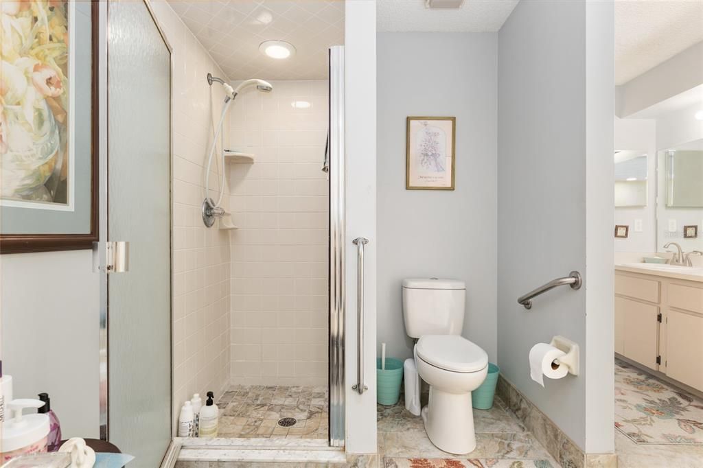 Bathroom with stall shower