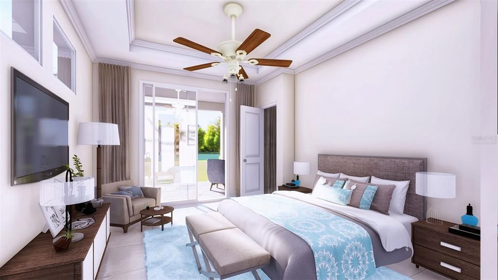 Virtually staged rendering of master bedroom