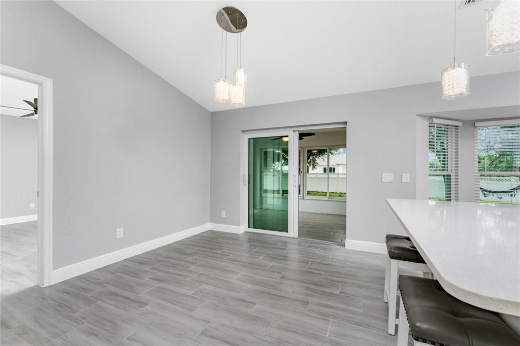 Dining room with stunning light fixtures