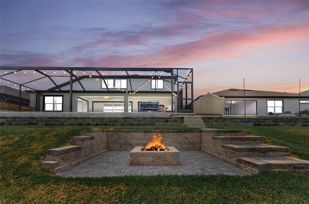 Firepit & Pool Area - Dusk