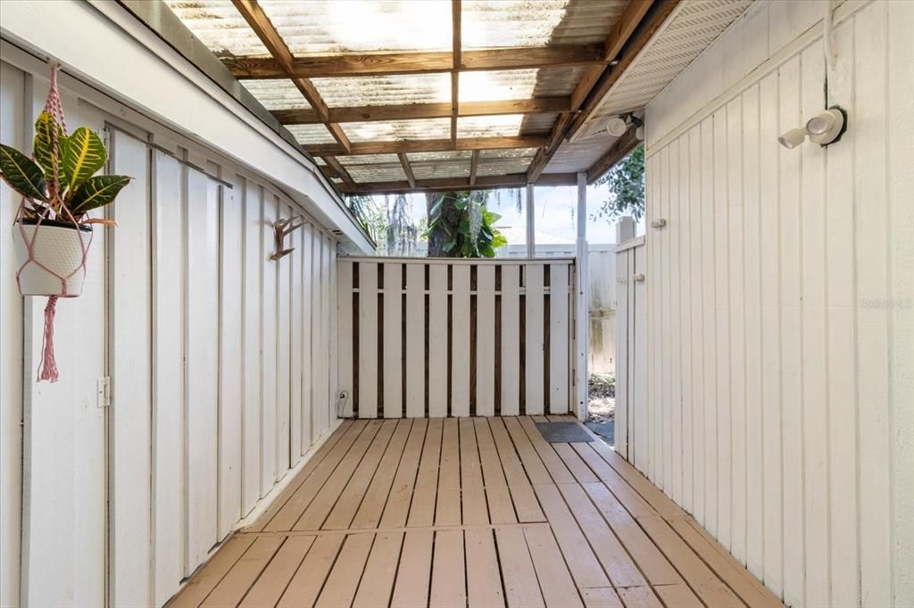 Covered entry to shed